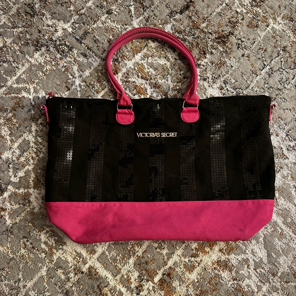 Victoria's Secret Black and Pink Tote Bag